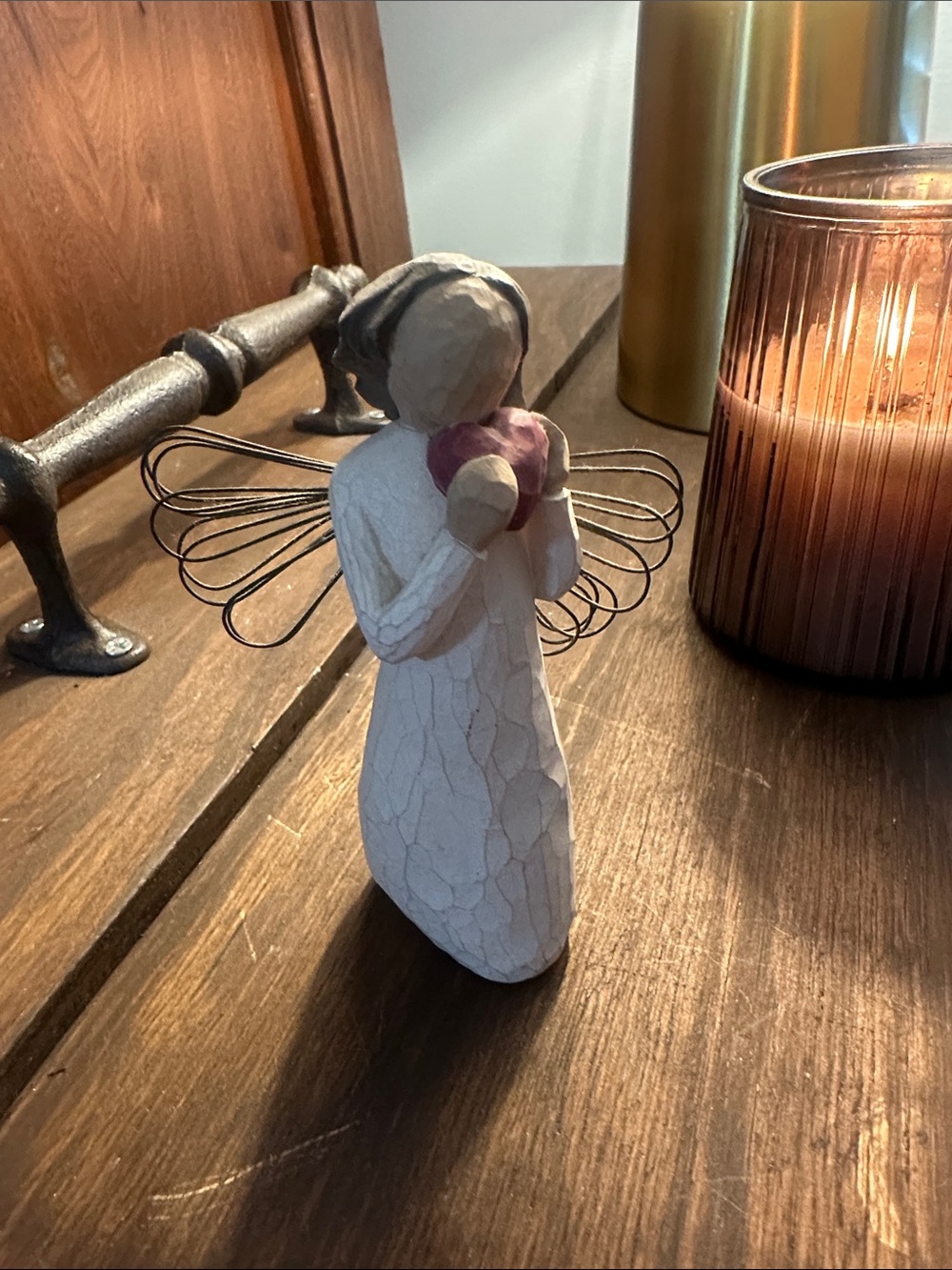 Willow Tree White Angel Figurine with Dusty Pink Heart Accent